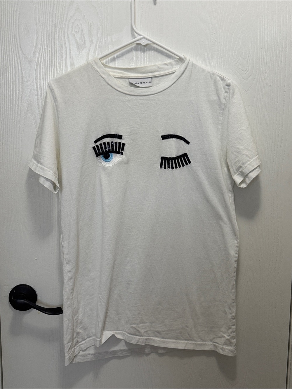 White Short Sleeve Tee with Eye Motif